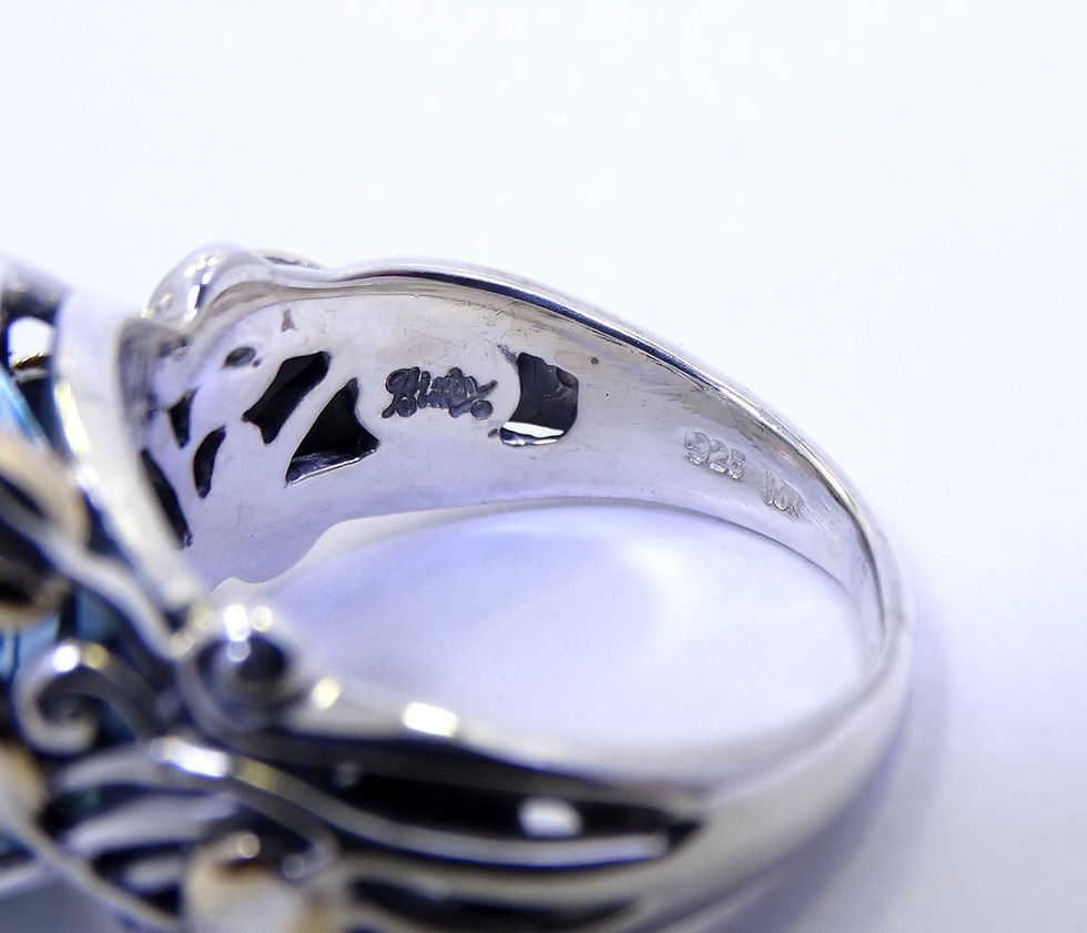 Thumbnail: BARBARA BIXBY Blue TOPAZ 18K Gold & Sterling Silver GARDEN VINE LEAF Ring 8.5