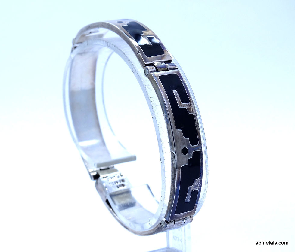 Thumbnail: Vintage Art Deco TS-43 TAXCO Bangle Bracelet Inlay Enamel Link Sterling Silver