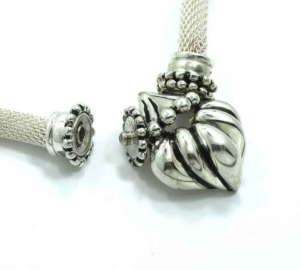 Thumbnail: ESPO Joseph Esposito STOCKO Clip HEART CLAM Pendant Mesh 925 Silver Necklace 19"