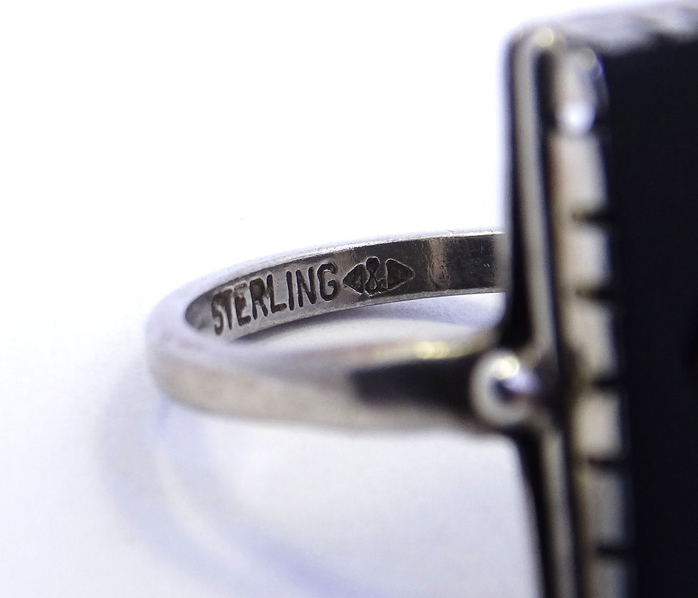 Thumbnail: Antique Art Deco CLARK & COOMBS Black Onyx DIAMOND Sterling Silver Ring s6