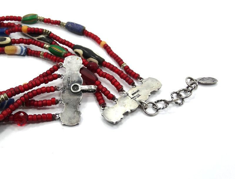 Thumbnail: Signed + FOREE' African Tribal Beads style Sterling Silver Choker Necklace