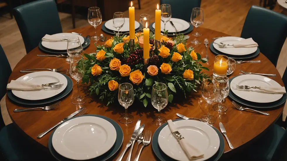 High angle view of a beautifully set dining table in a hotel restaurant