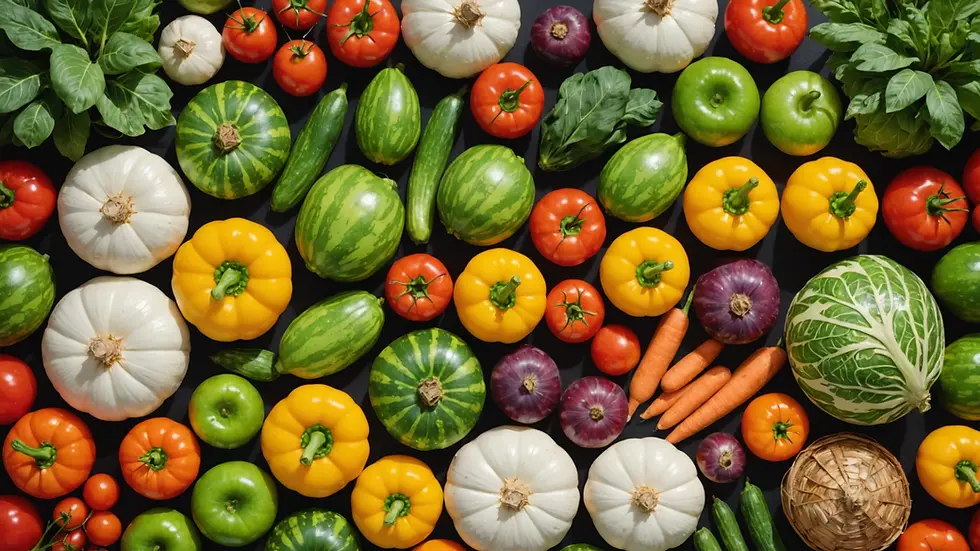 High angle view of a fresh farm produce assortment