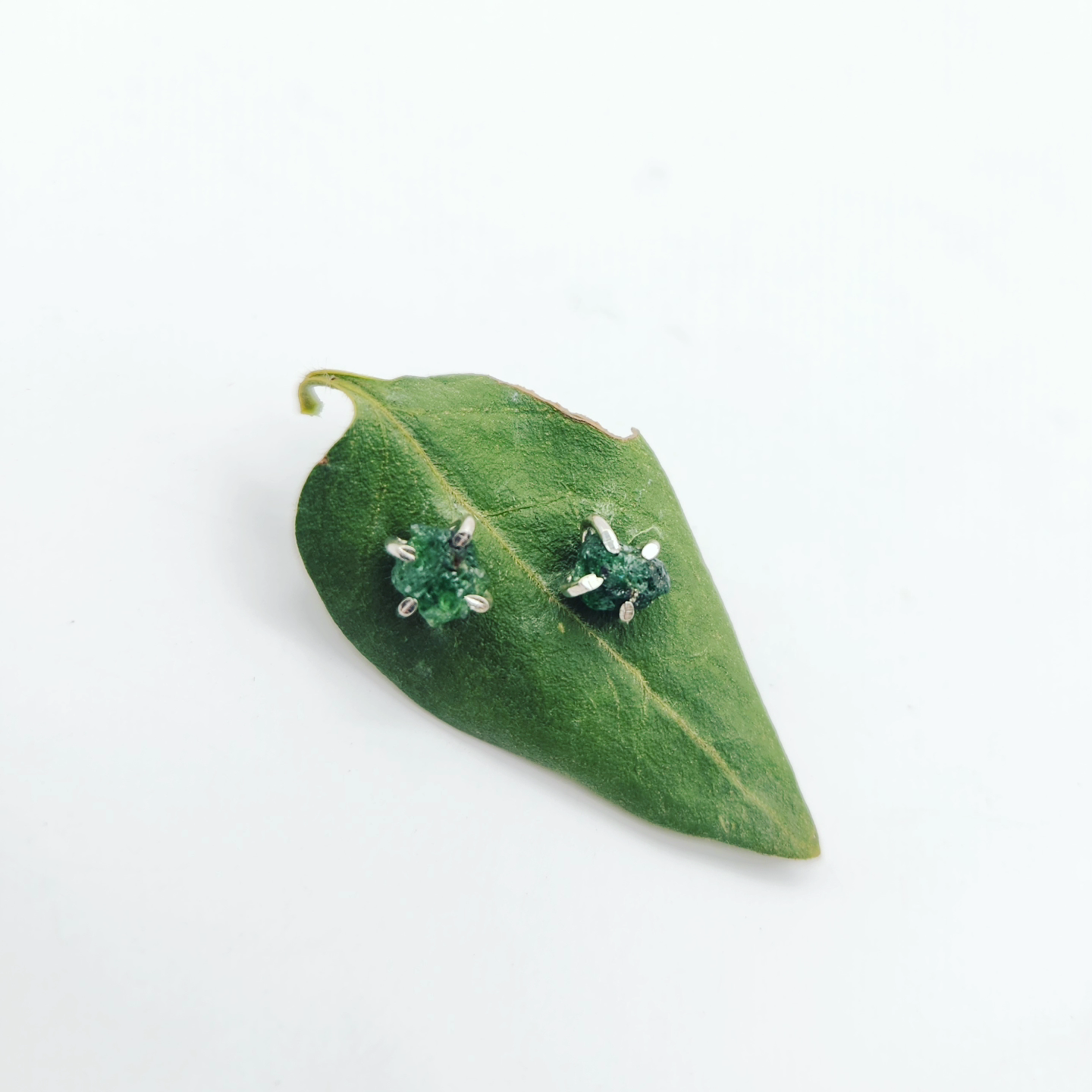 Raw Green Garnet Studs 