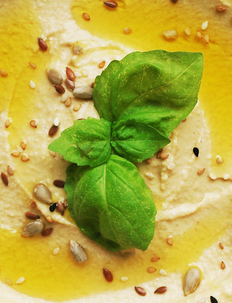 Hummus with Basil Leaves