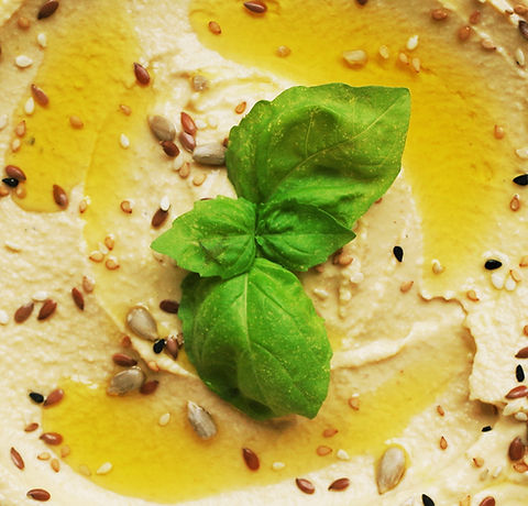 Hummus with Basil Leaves
