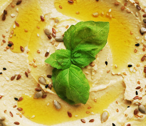 Hummus with Basil Leaves