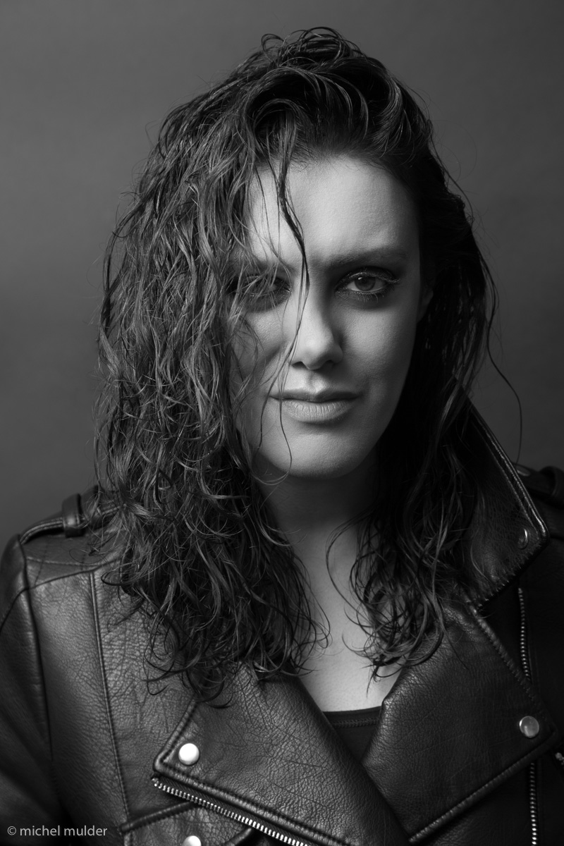 Katya Gabeli portrait with electric violin in studio lighting