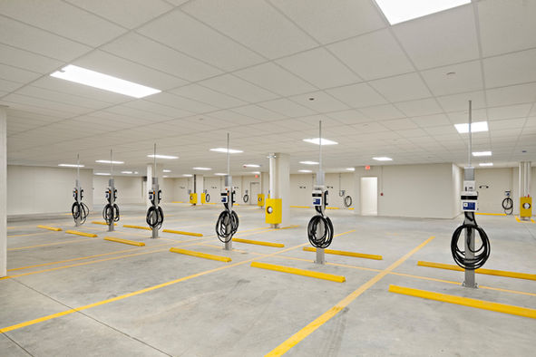parking garage with electric car chargers