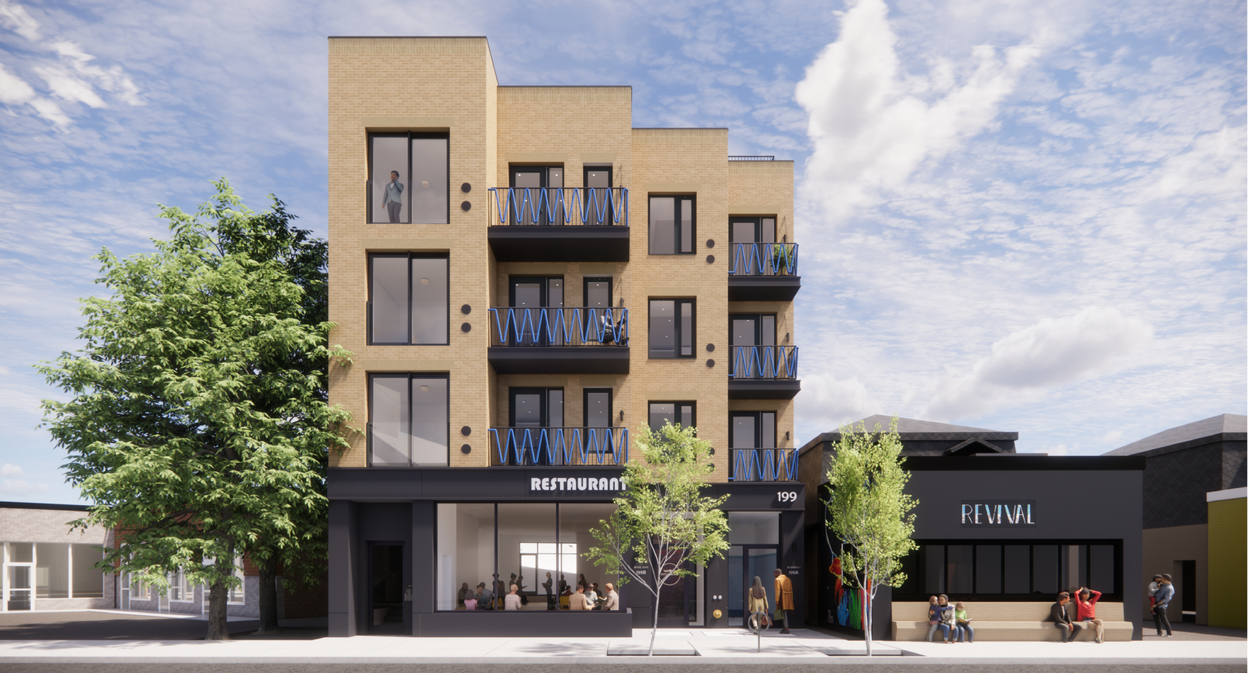 condo complex exterior rendering