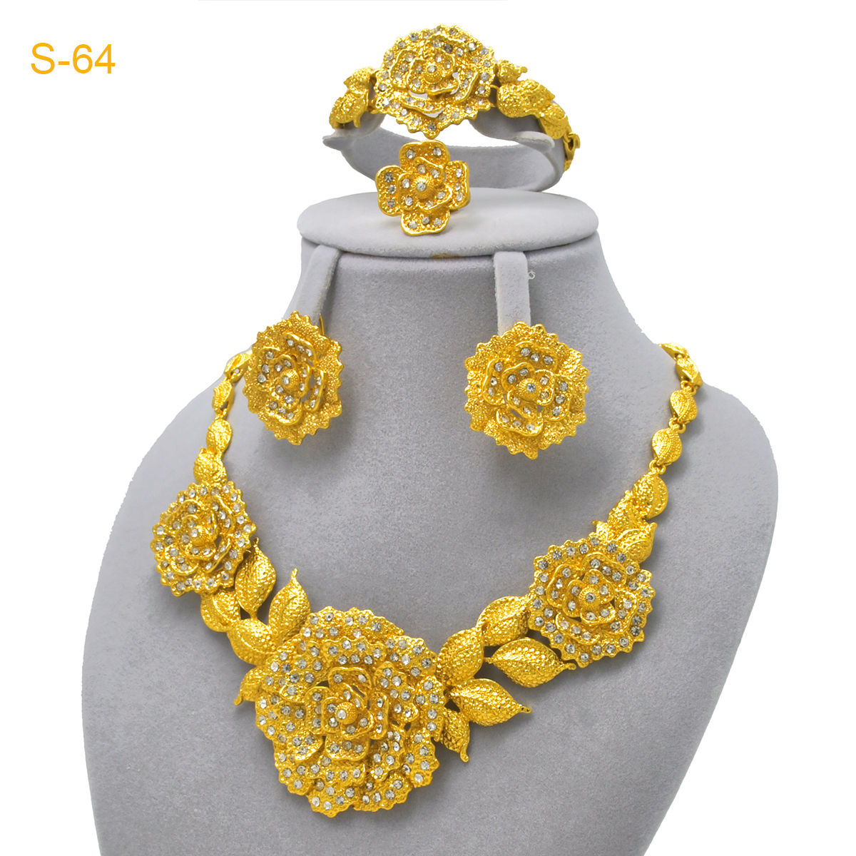 Brazilian 24K Gold Plated Jewelry Set For Women Dubai Indian Nigeria Big Pendant