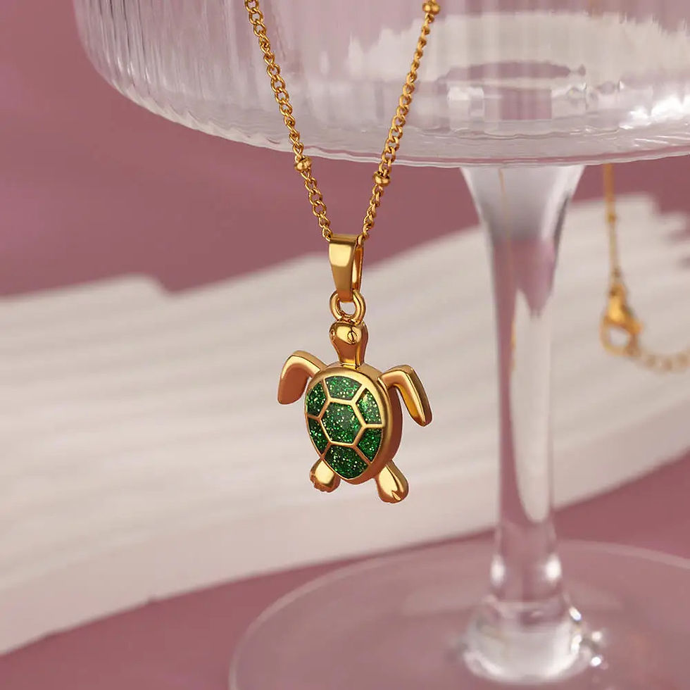 Thumbnail: Exquisite Trend Gold Color Stainless Steel Simulation Green Sea Turtle Zircon Pe