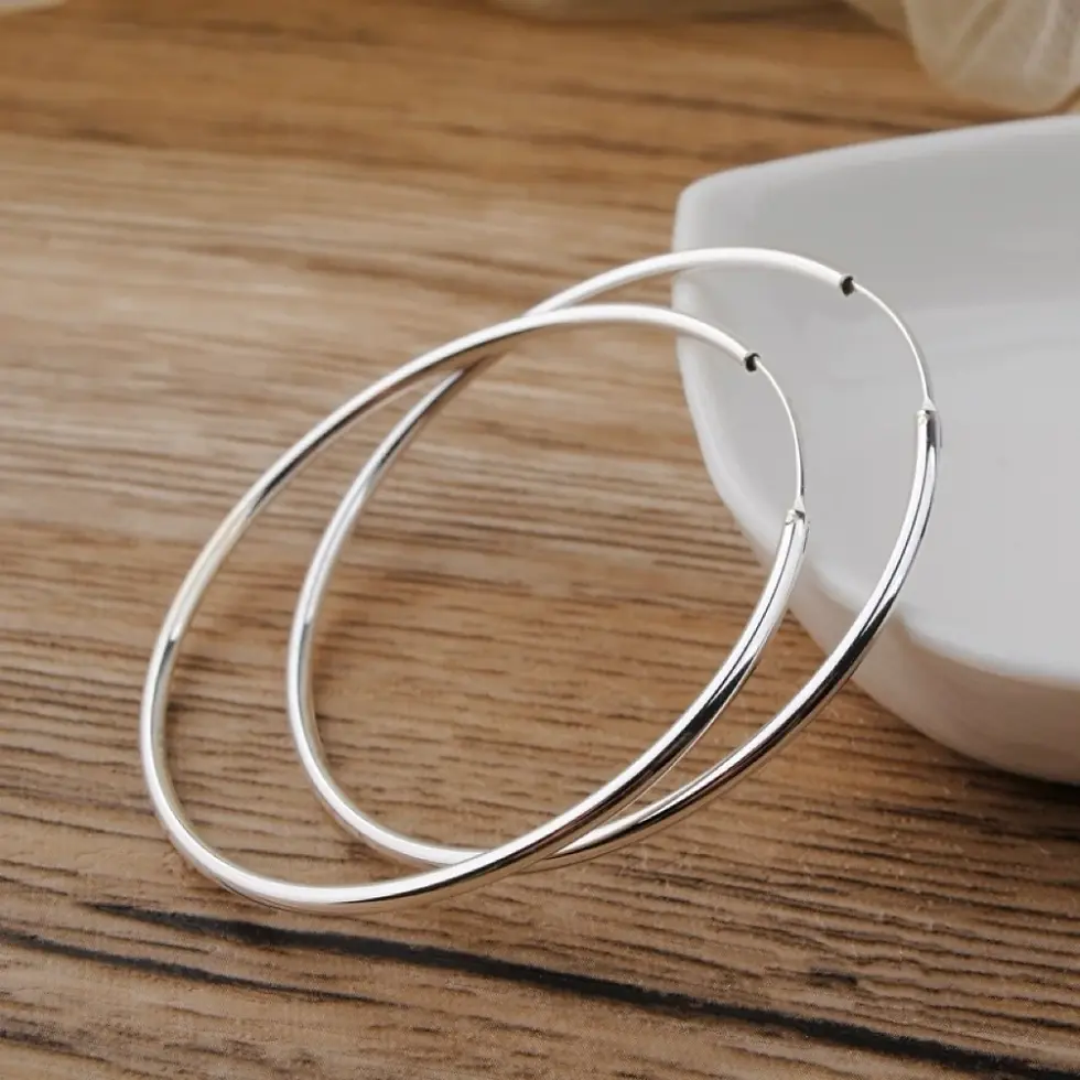 Thumbnail: Stainless Steel 12-70mm Minimalist Big Circle Hoop Earrings for Women Trendy Gol