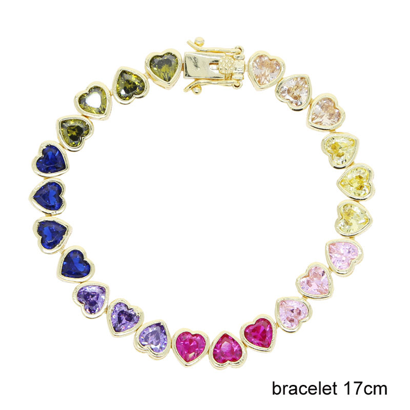 Thumbnail: Bezel Heart Shaped CZ Tennis Chain Bracelet Gold Color Red Pink Purple Cubic Zir