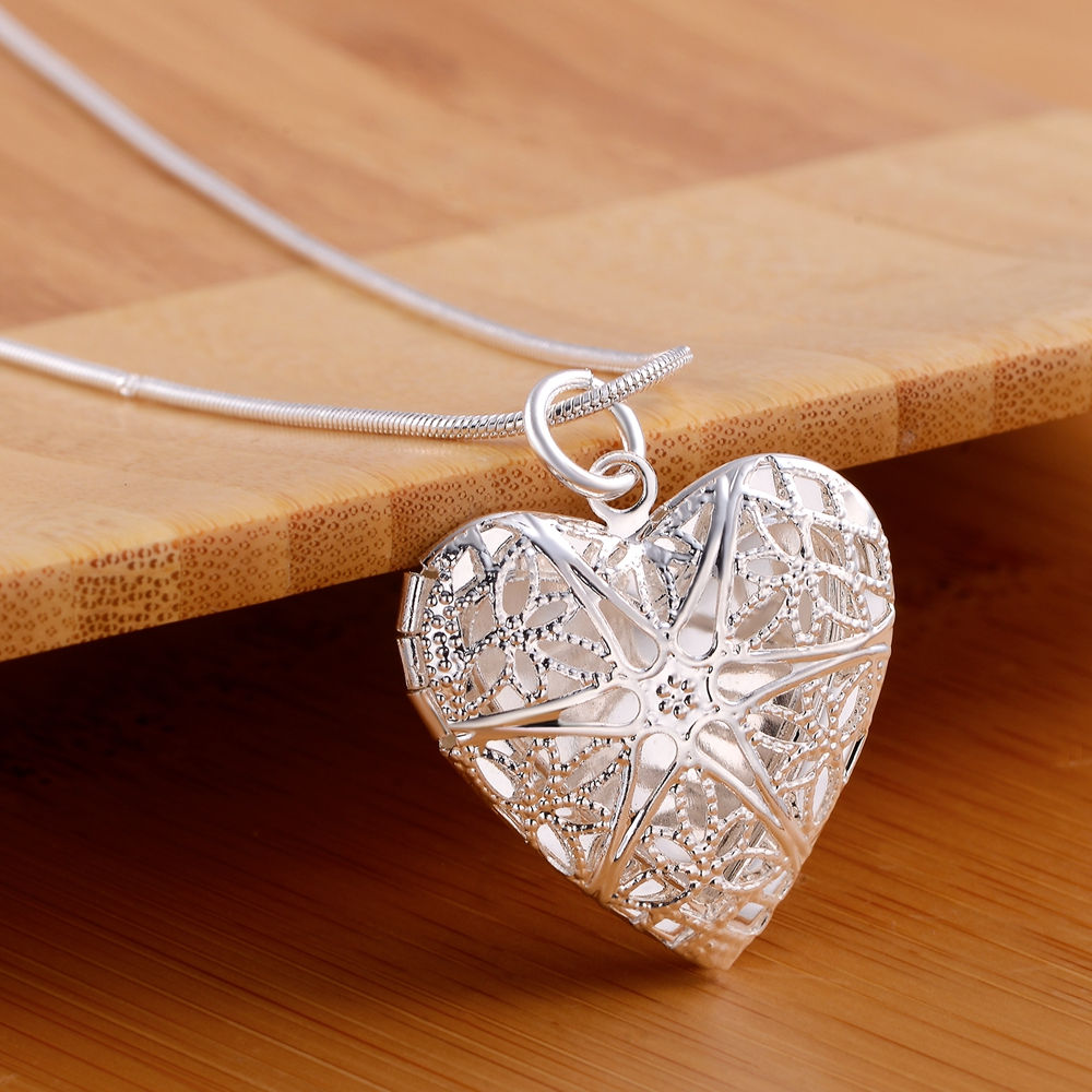 925 Sterling Silver Photo Frame Pendant Necklace 18/20/22/24 Inch Snake Chain Fo