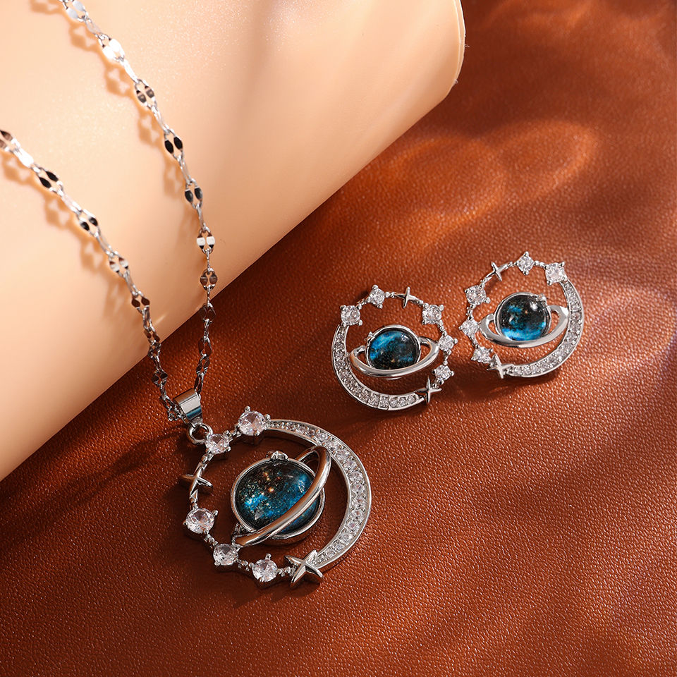 Thumbnail: Light Luxury Titanium Steel Star Series Necklace for Women Gold Color Planet Moo