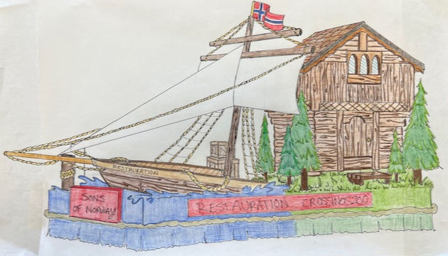 Rendering of the Crossings 200 float to be entered into the Days of '47 Parade in Salt Lake City. Note that the background behind the signage will be decorated with hand-painted rosemaling.