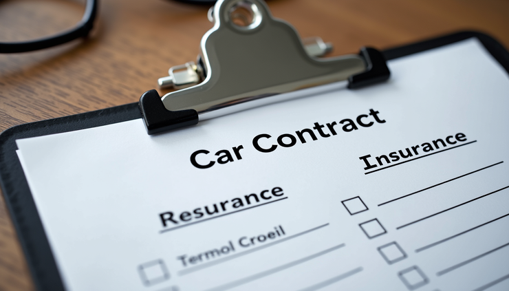Close-up view of a rental car contract and insurance options on a clipboard
