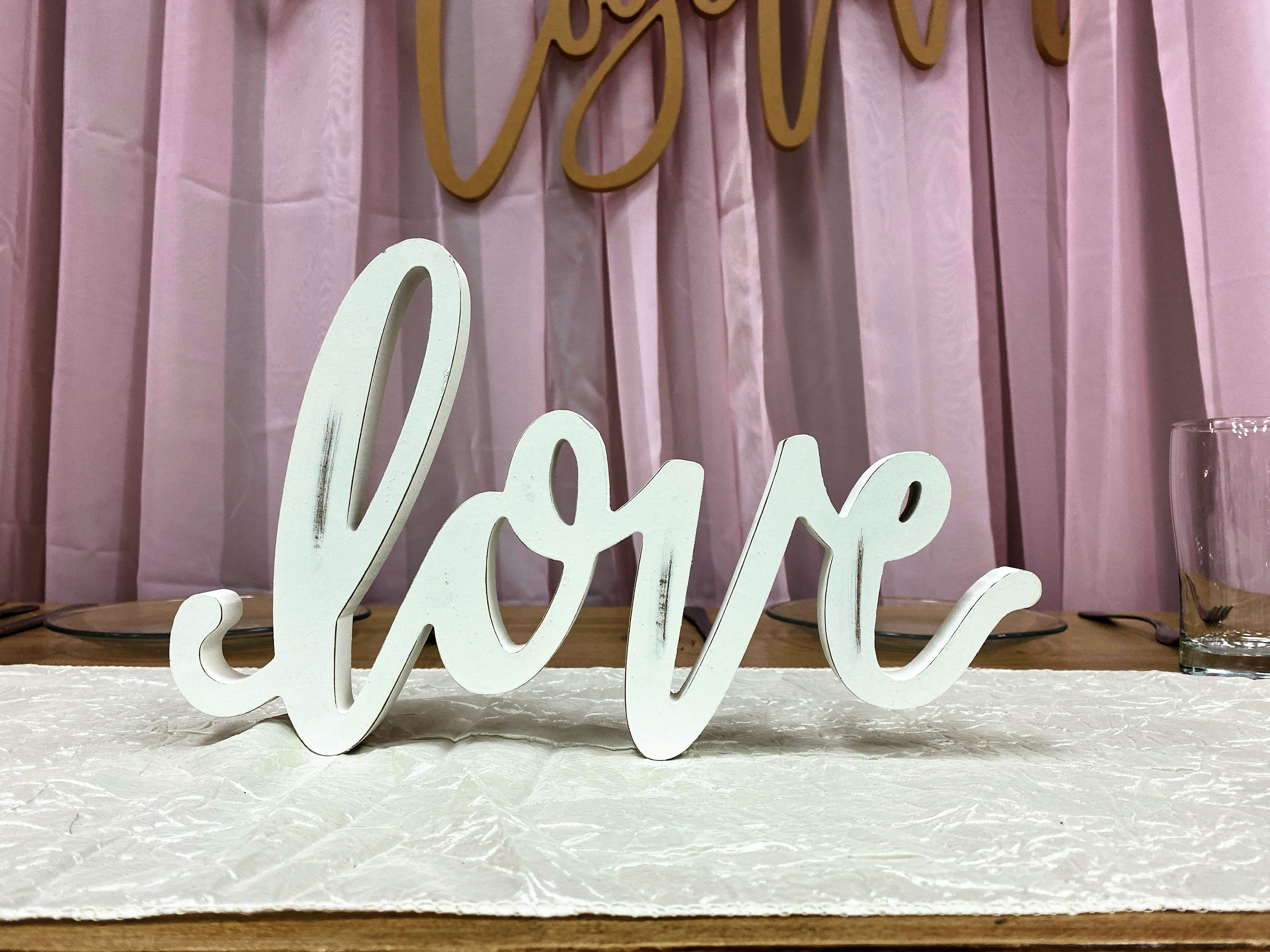 White Love Wooden Table Sign