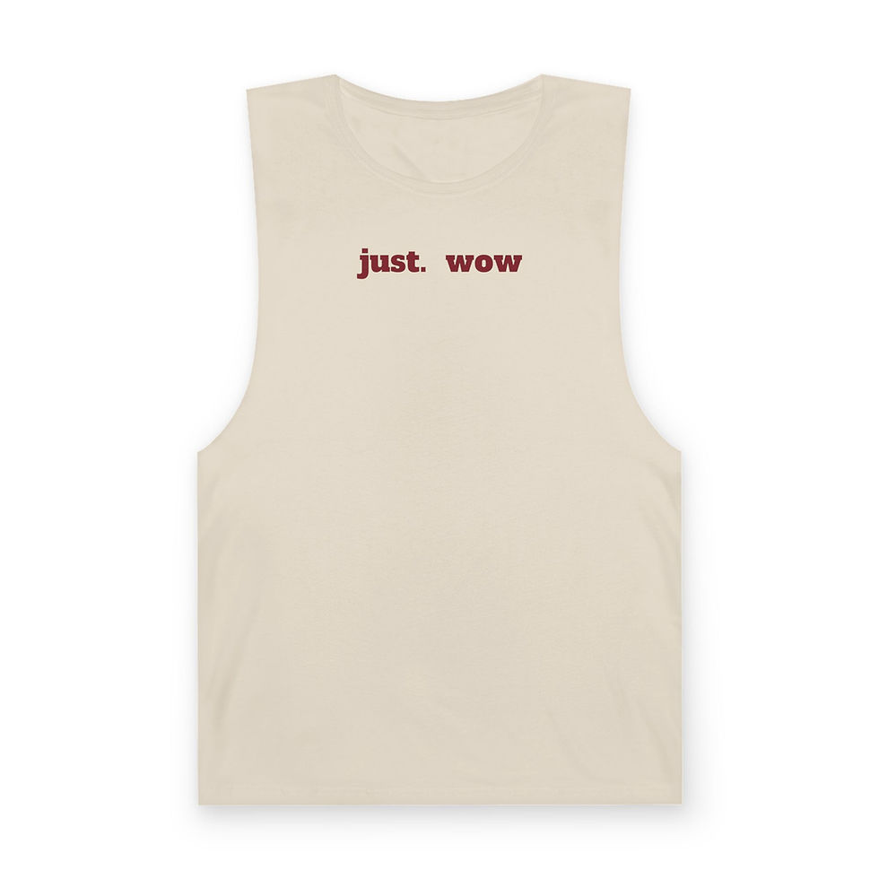 Black unisex premium tank top "just. WOW" — Incisiv bold statement tank