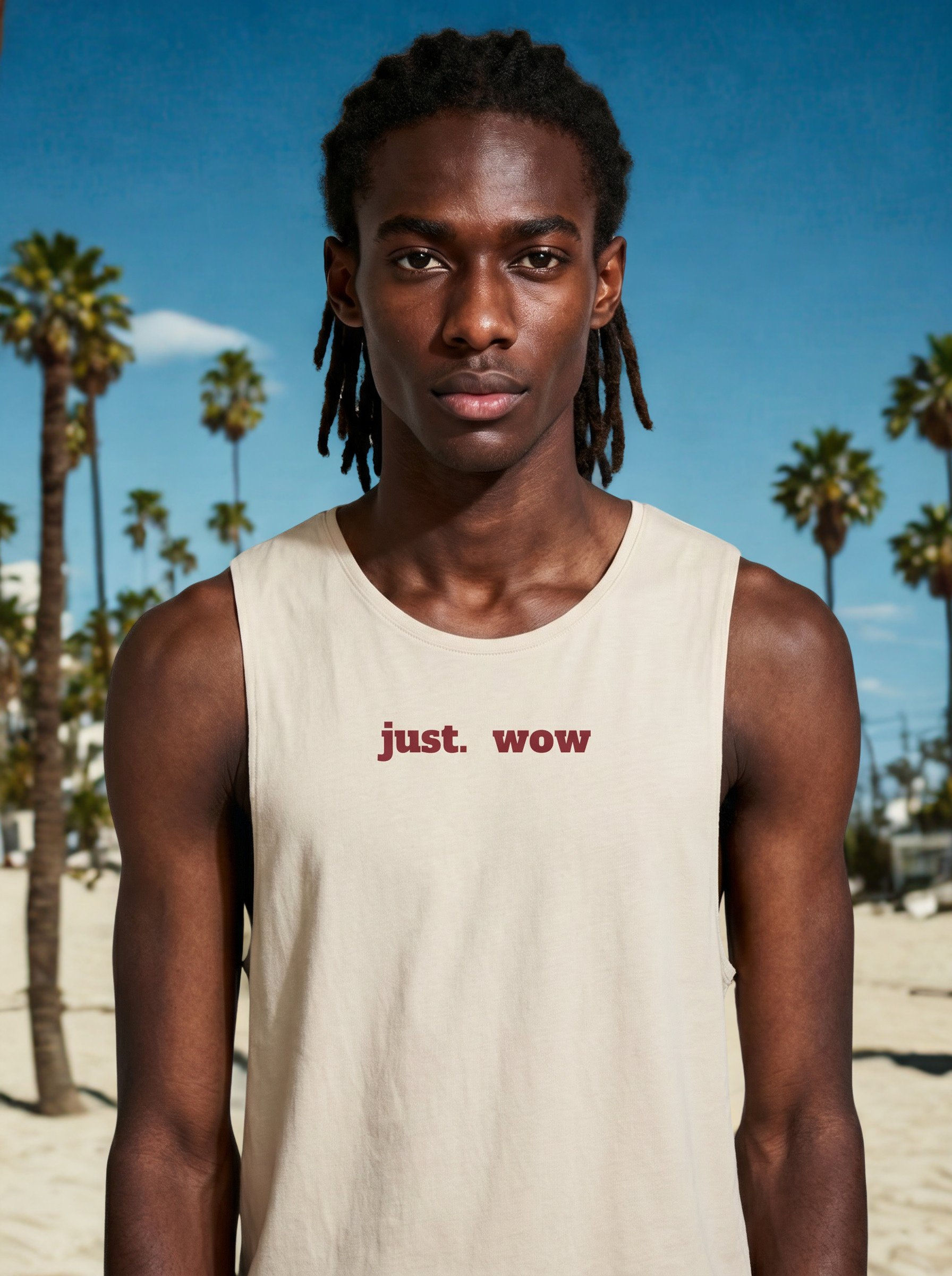 just. wow/i mean. wow Tank Top — Premium Graphic Tank