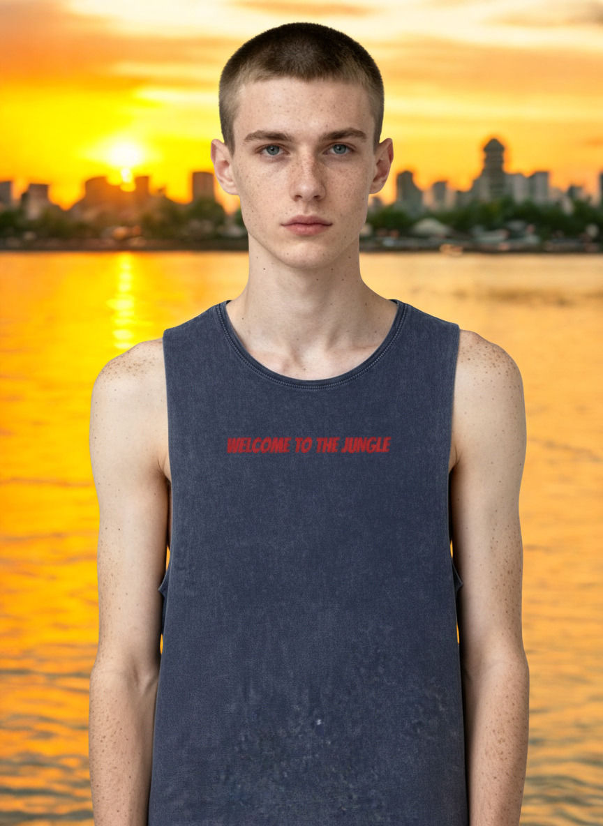 "Welcome To The Jungle" unisex stonewash premium summer tank
