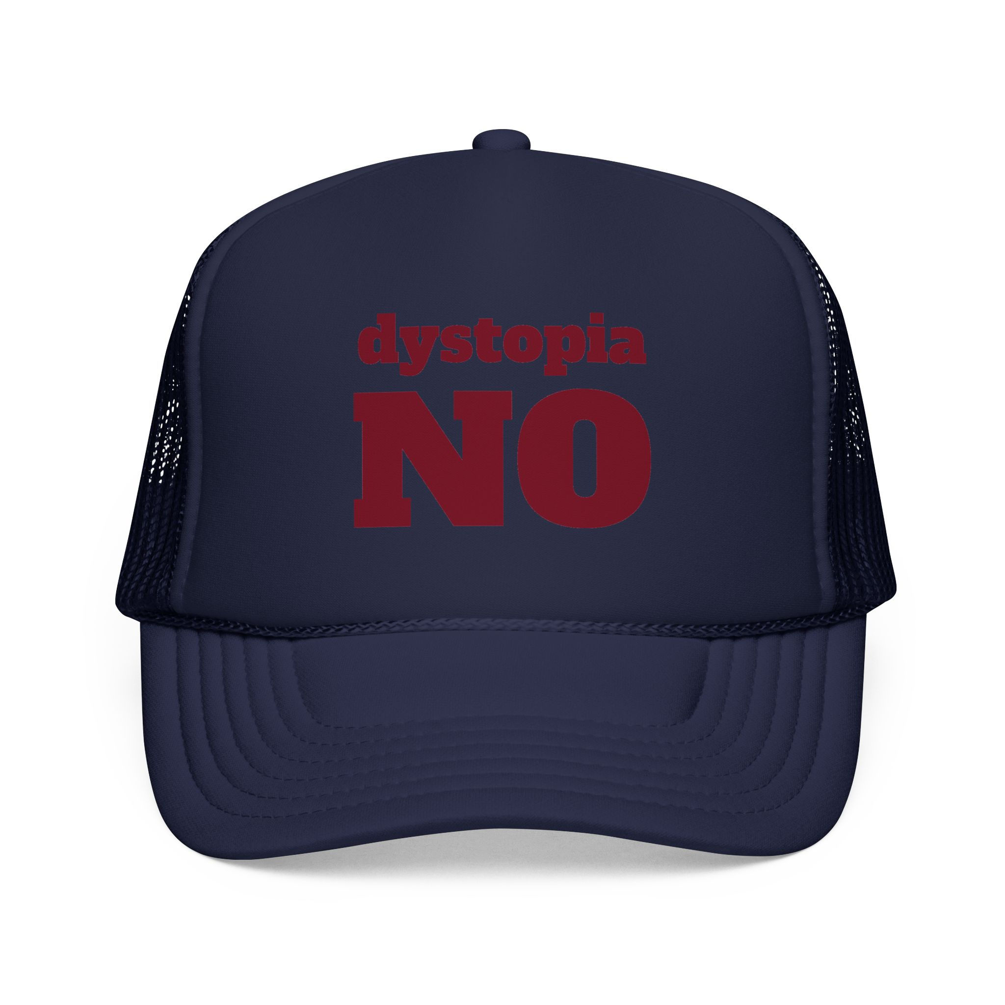 Black mesh trucker hat "dystopia NO" — Incisiv bold protest cap