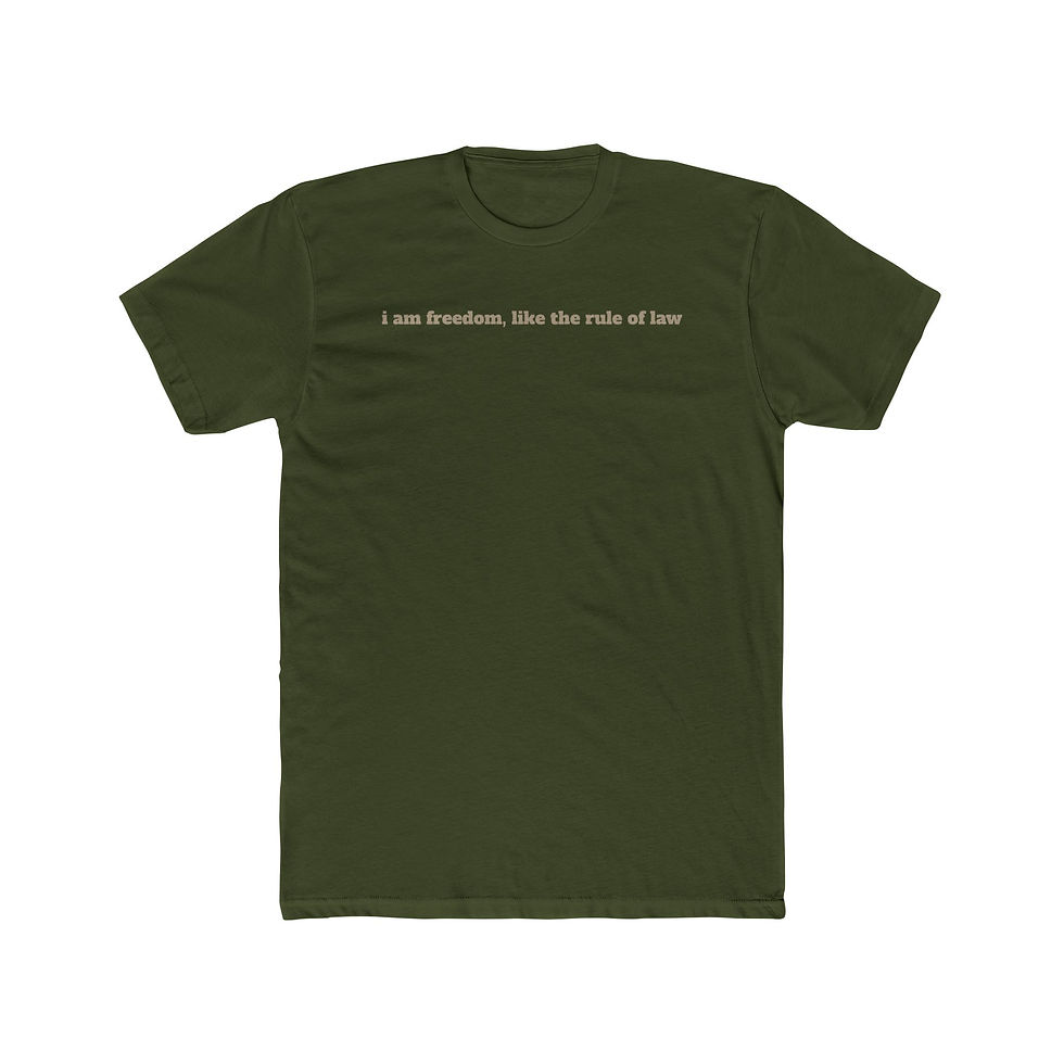 Black unisex premium tee "I Am Freedom Like The Rule Of Law" — Incisiv political shirt