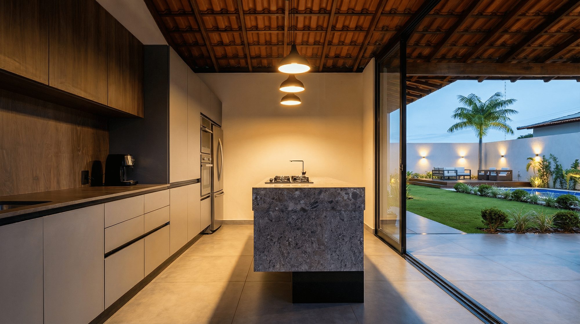 Cozinha com ilha: Aberta para o jardim