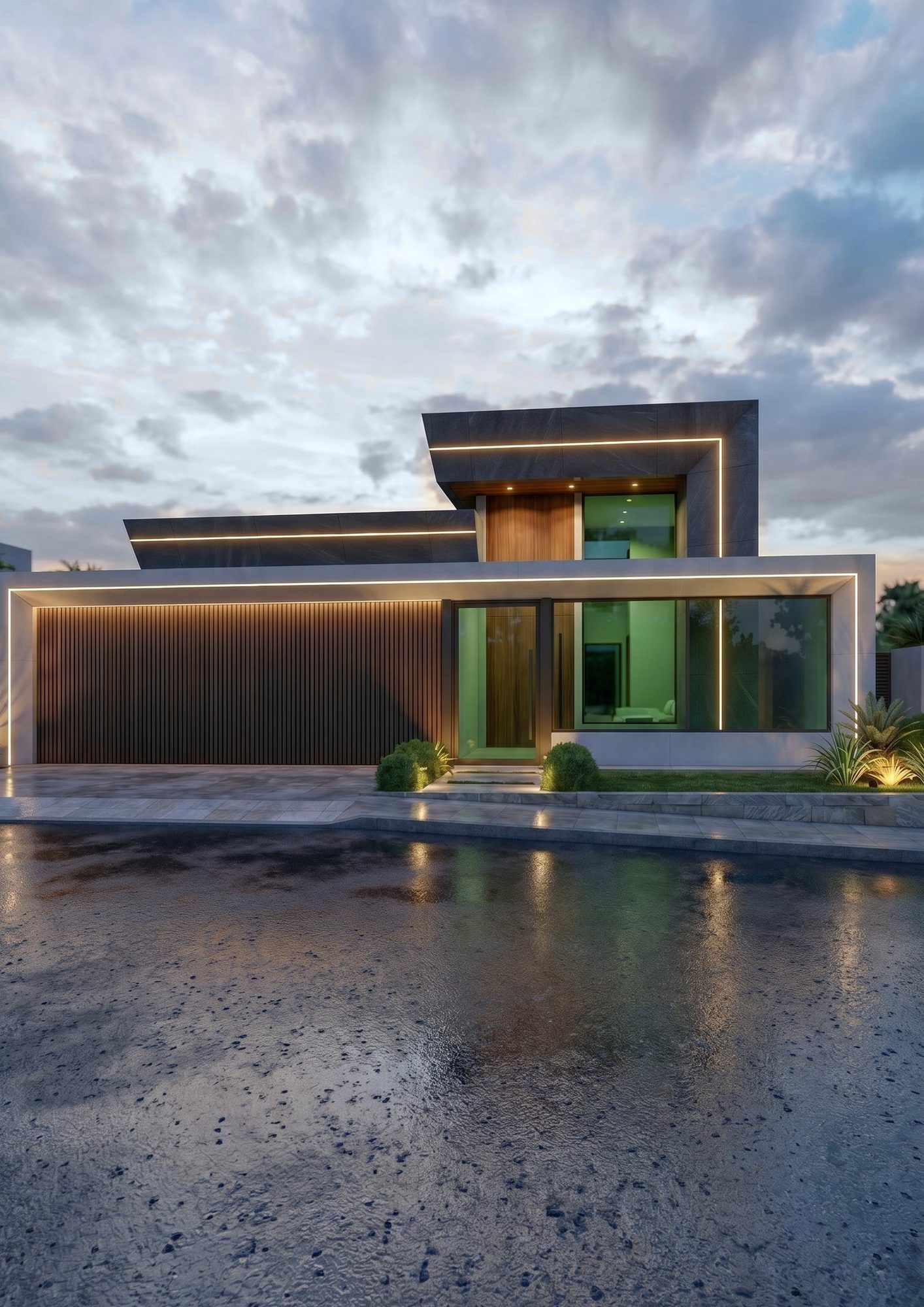 Imagem realista da fachada de uma residência projetada pela Coleta Engenharia