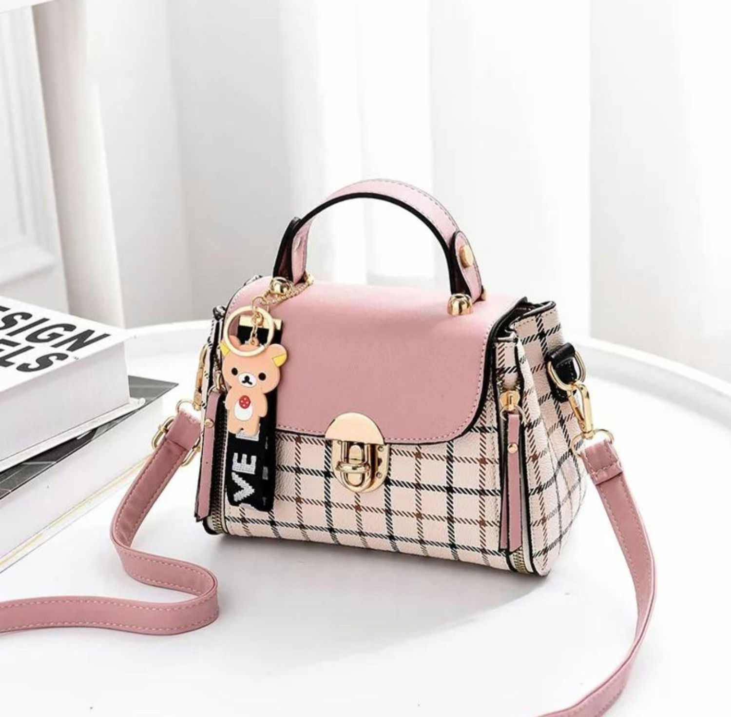 Pink And White Handbag