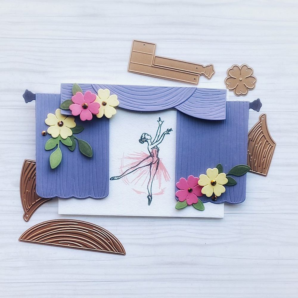 Curtain opener card using Spellbinders Large Die of the Month December 2020