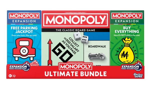 Hasbro Monopoly Ultimate Bundle: classic game with Free Parking Jackpot and Buy Everything expansions