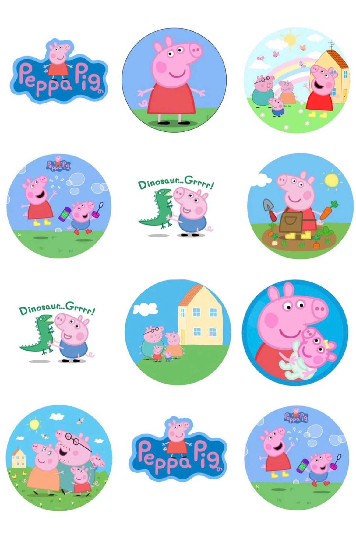 12 X Pre Cut Edible Icing Sheet Cupcake Toppers Peppa Pig