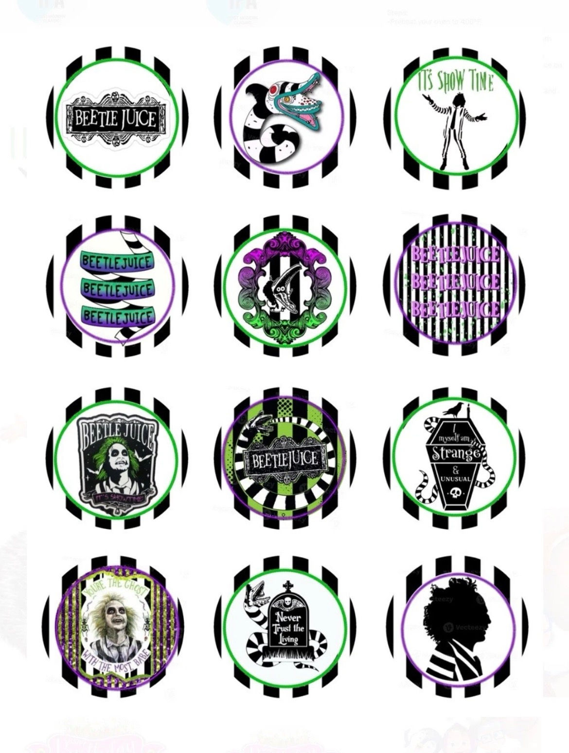 12 X Pre Cut Edible Icing Sheet Cupcake Toppers Beetlejuice