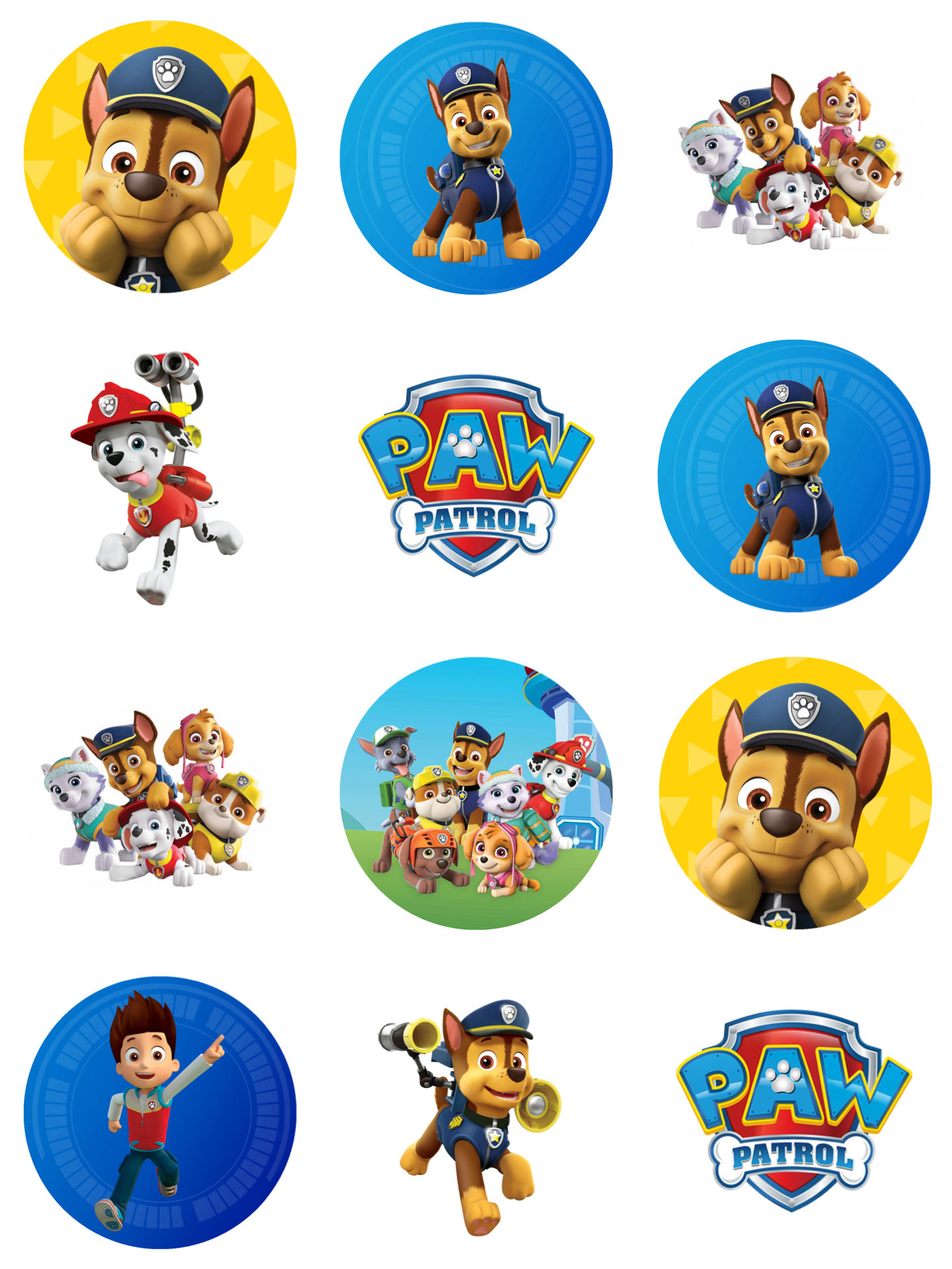 Paw Patrol x 12 pre cut edible cake toppers