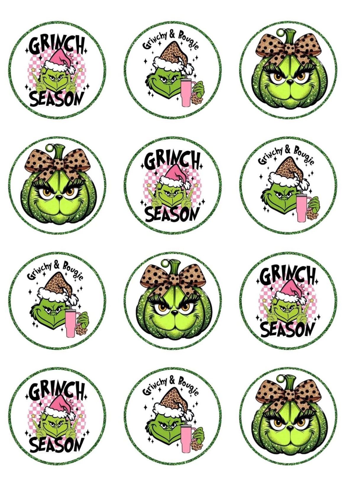 12 X Pre Cut Edible Icing The Grinch Christmas Film Drink Topper Cupcakes