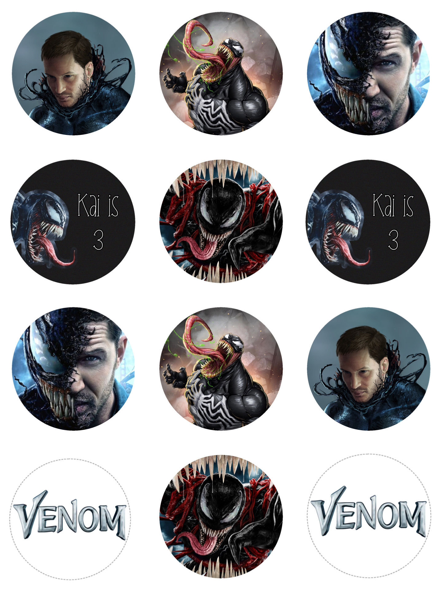 Venom personalised edible cupcake toppers 