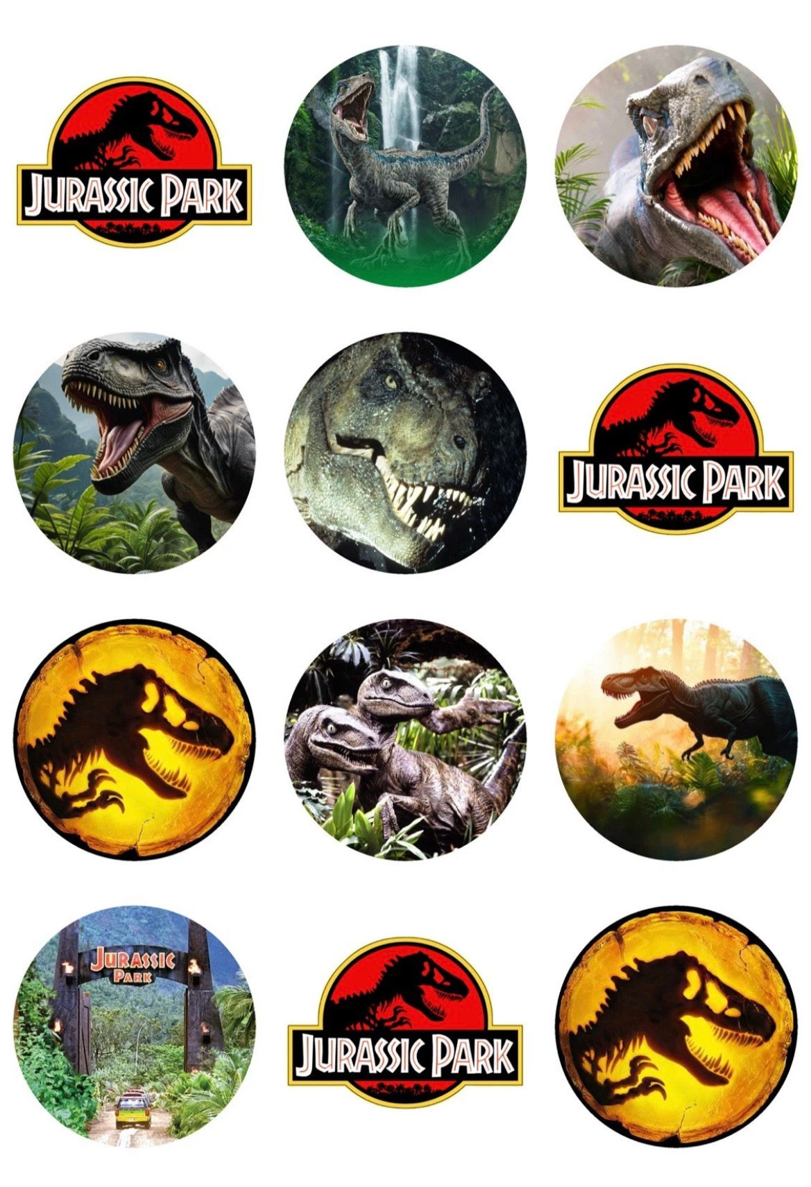 12 X Pre Cut Edible Icing Cupcake Toppers Jurassic Park Edible