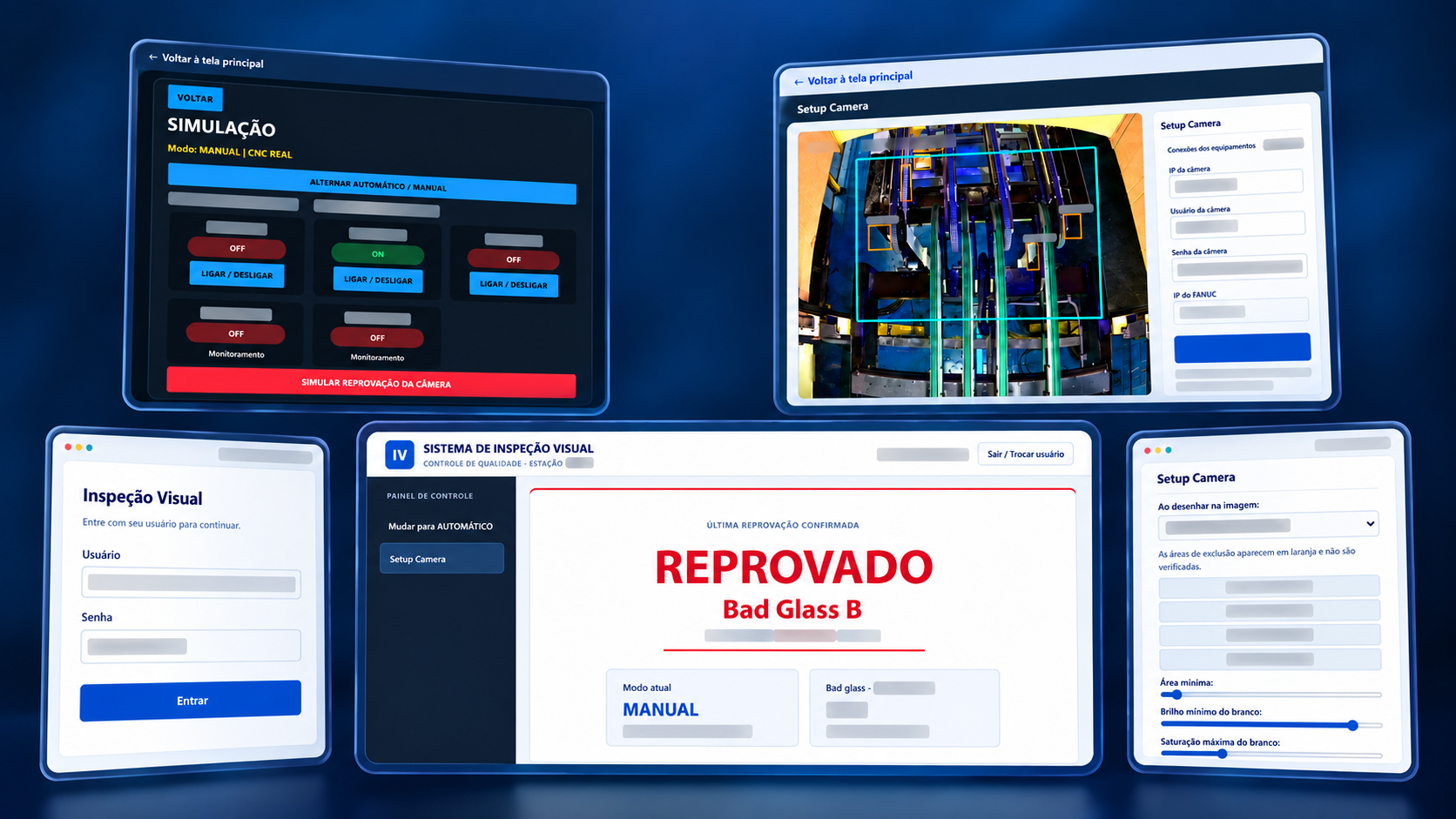 Telas separadas do sistema de detecção de defeitos marcados