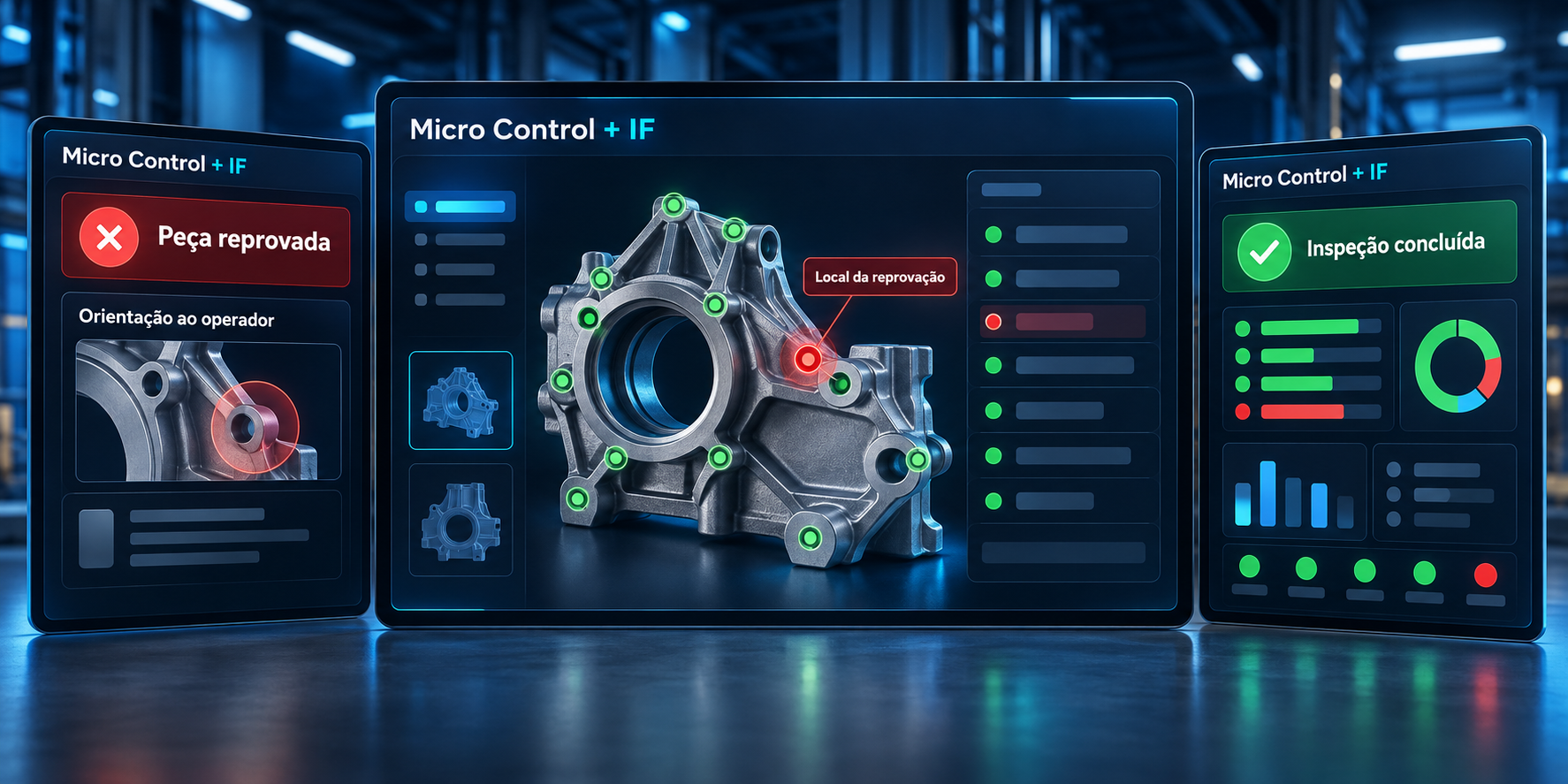 Sistema Micro Control e IF indicando o ponto de reprovação de uma peça
