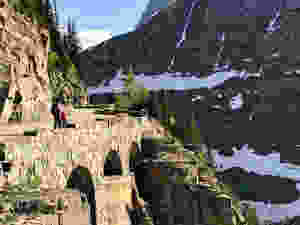 Spring cycling on Going-to-the-Sun Road in Glacier National Park before the road is open to cars.