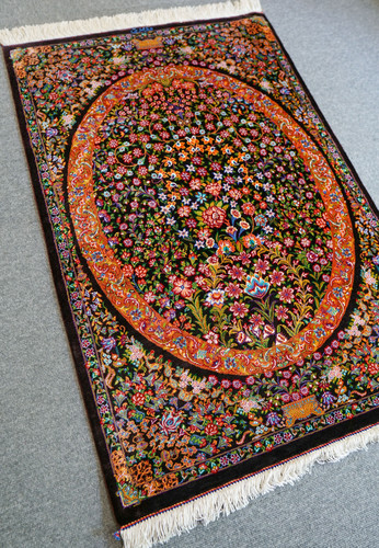 シルク 知り キリム 145×100cm パステルカラー ダイヤ柄 ペルシャ絨毯