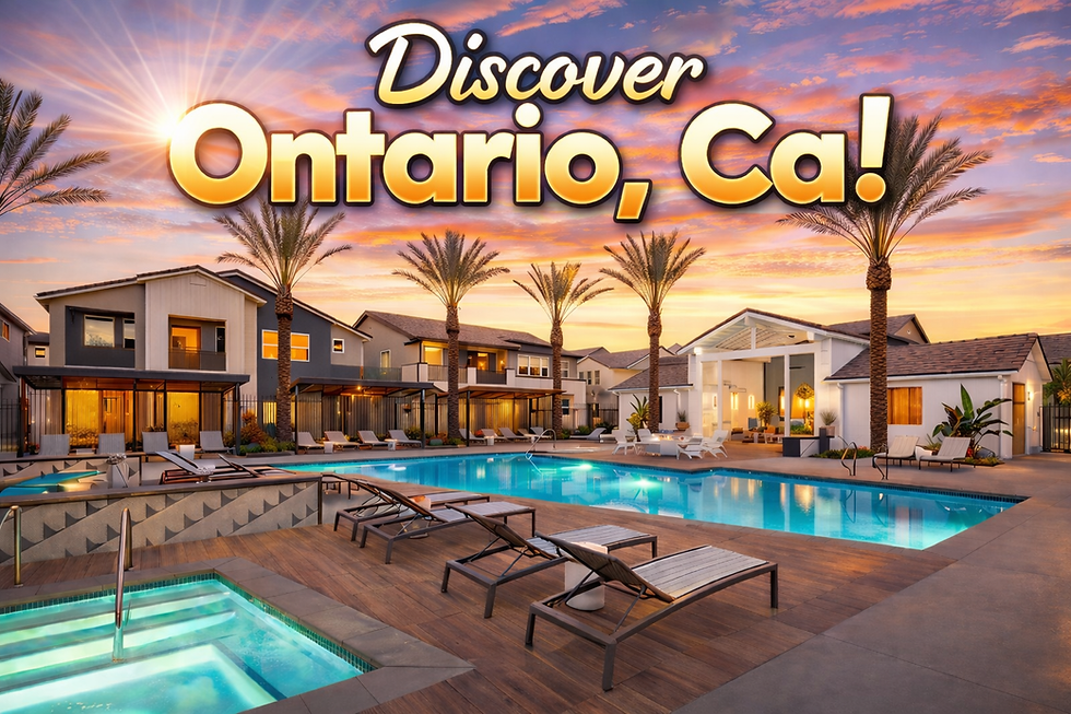 Ontario California cityscape with mountains and palm trees - commercial pool service area