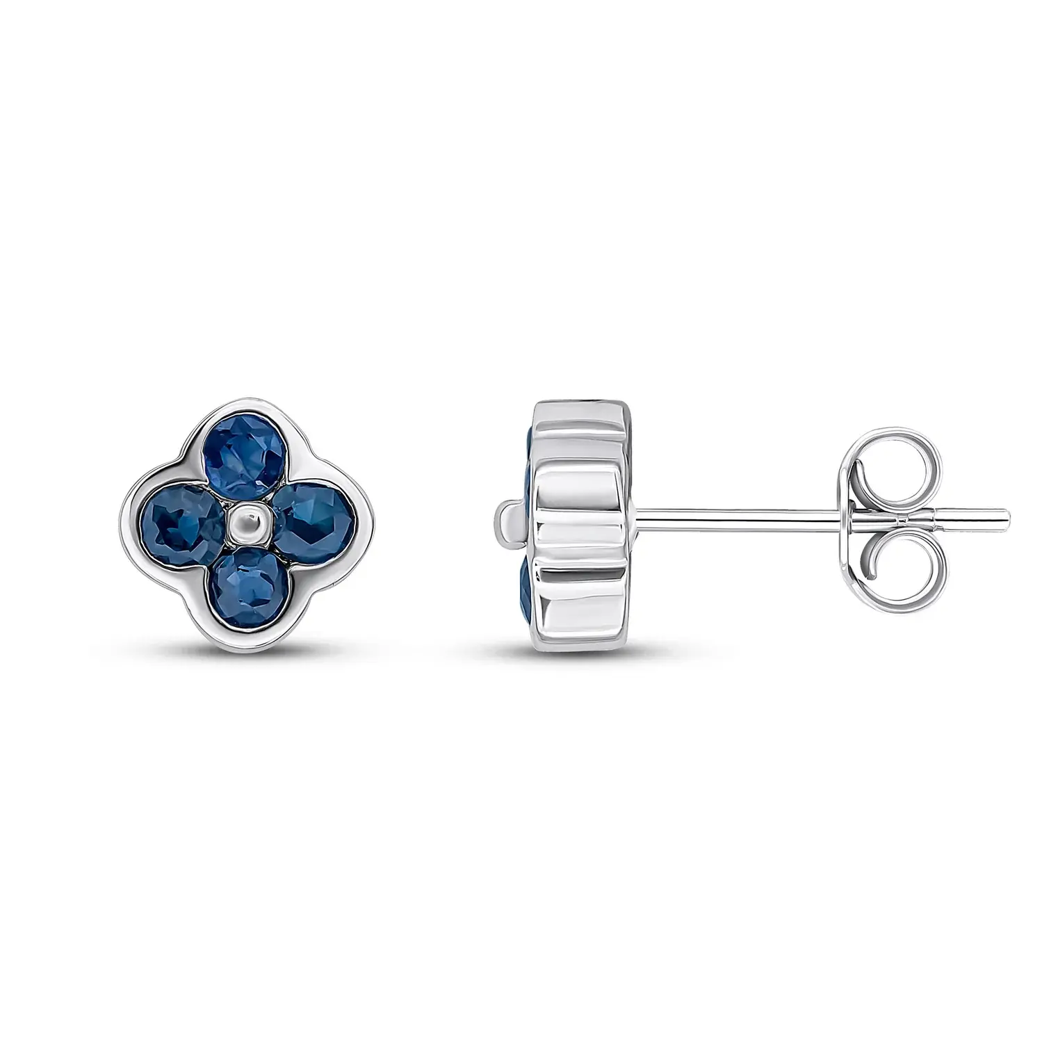 Sapphire 0.55ct Four Stone Flower 9ct White Gold Stud Earrings