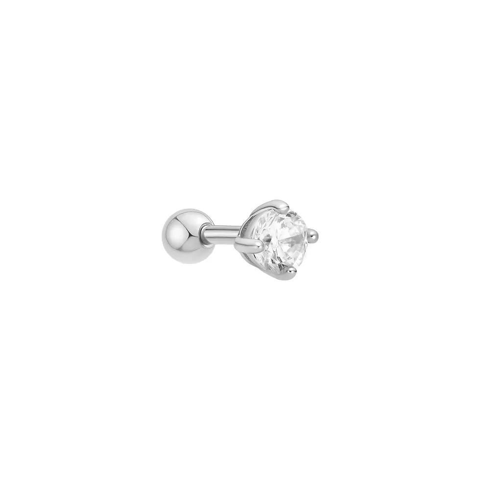 Thumbnail: Silver Sparkle Round Barbell Single Earring