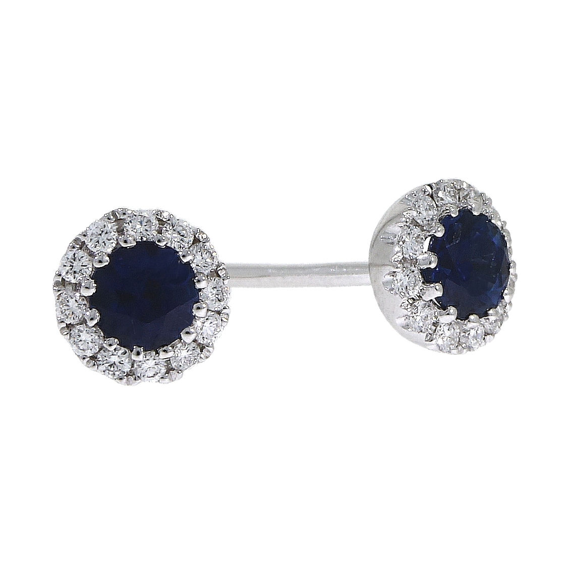Sapphire 0.42ct and Diamond 0.12ct Cluster 18ct White Gold Stud Earrings