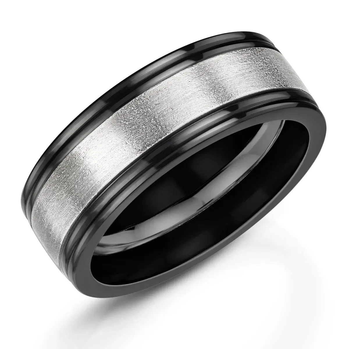 Black Zirconium and Platinum Matt 8mm Wide Ring