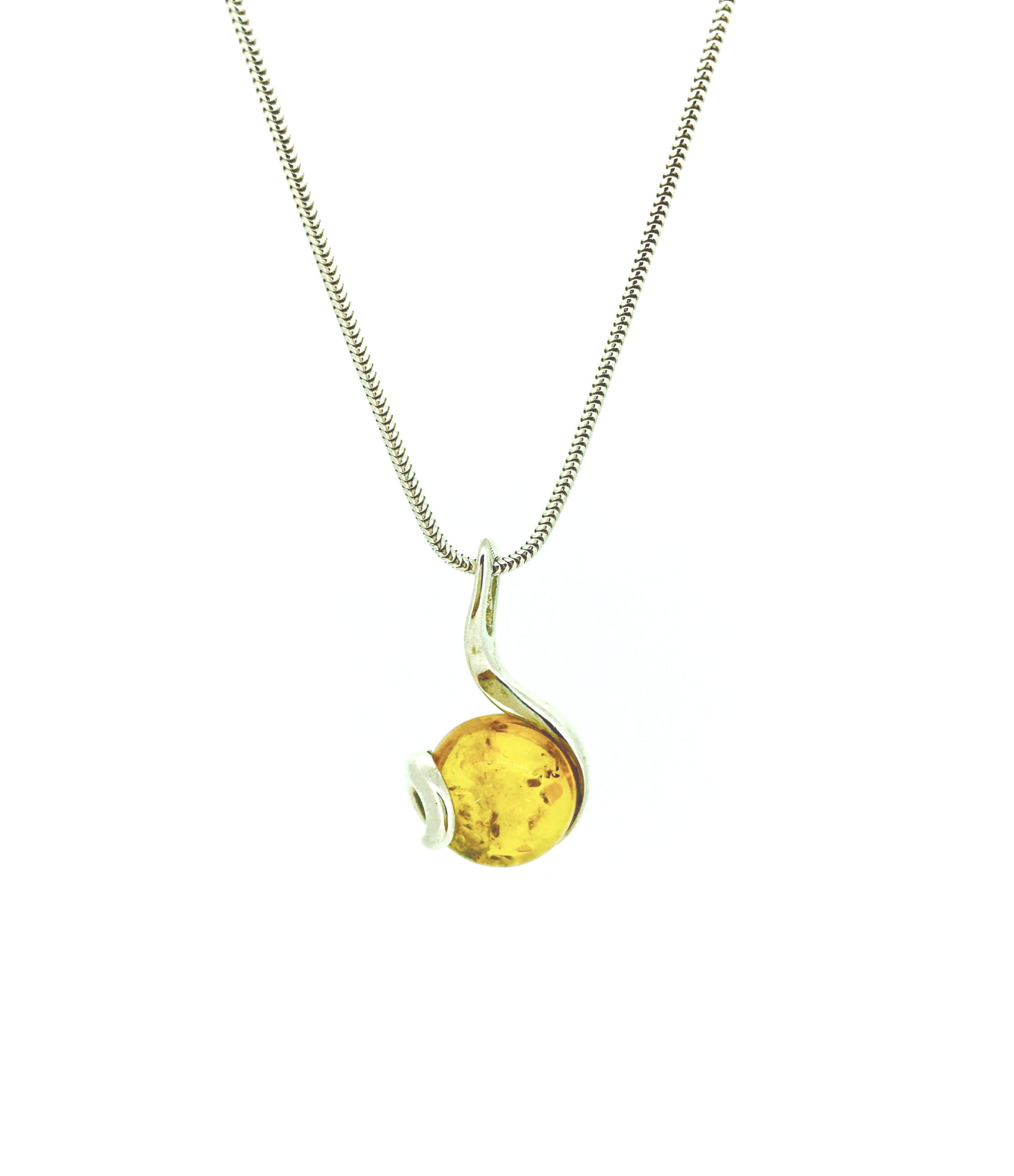 Round Amber and Silver Swirl pendant