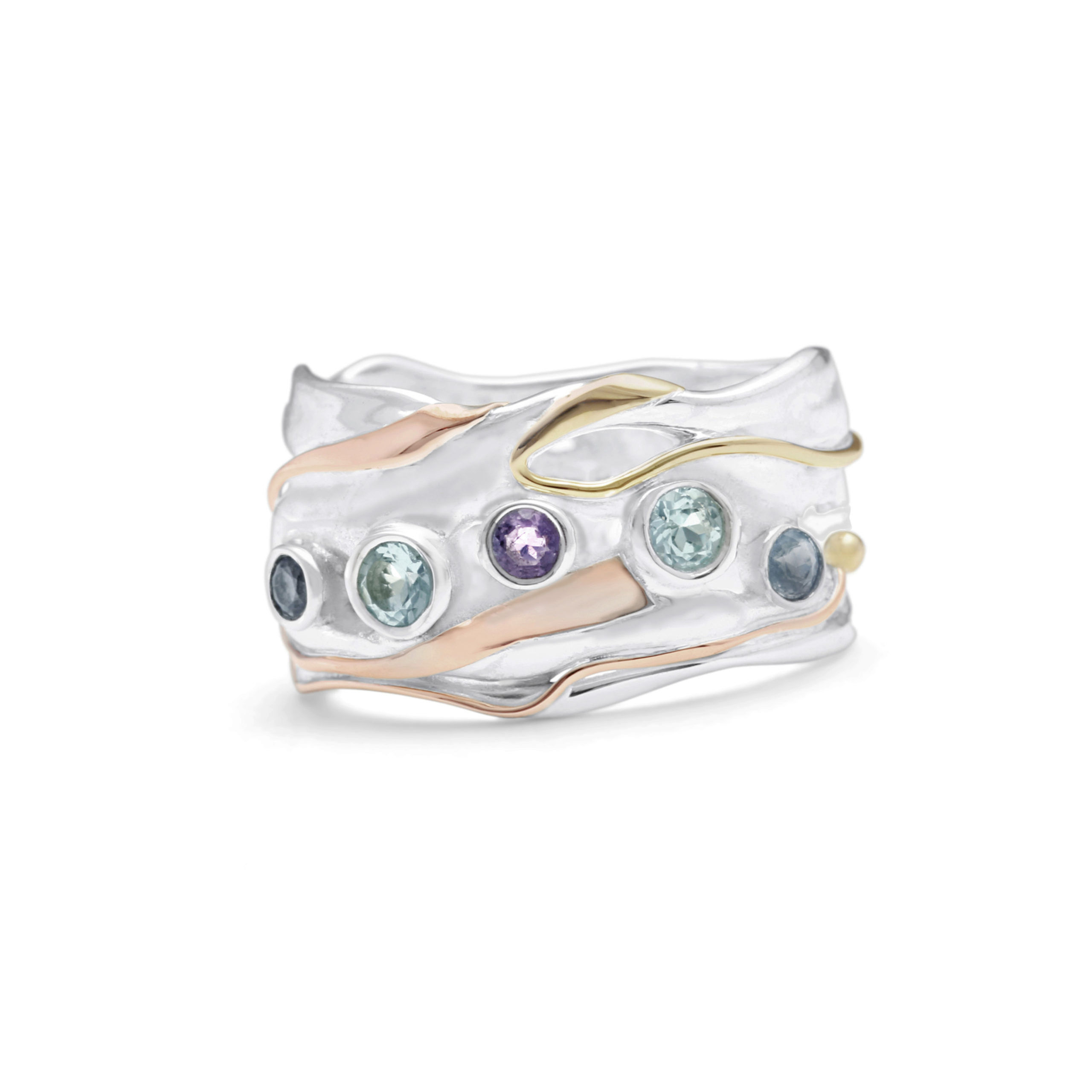 Blue Topaz, Amethyst and Iolite silver statement ring